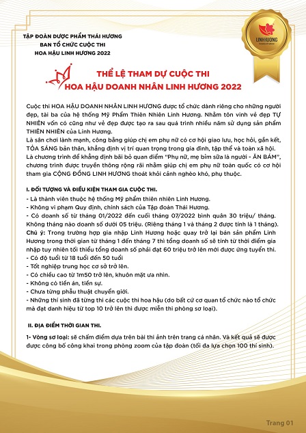 THỂ LỆ THAM DỰ CUỘC THI HOA HẬU DOANH NHÂN LINH HƯƠNG 2022